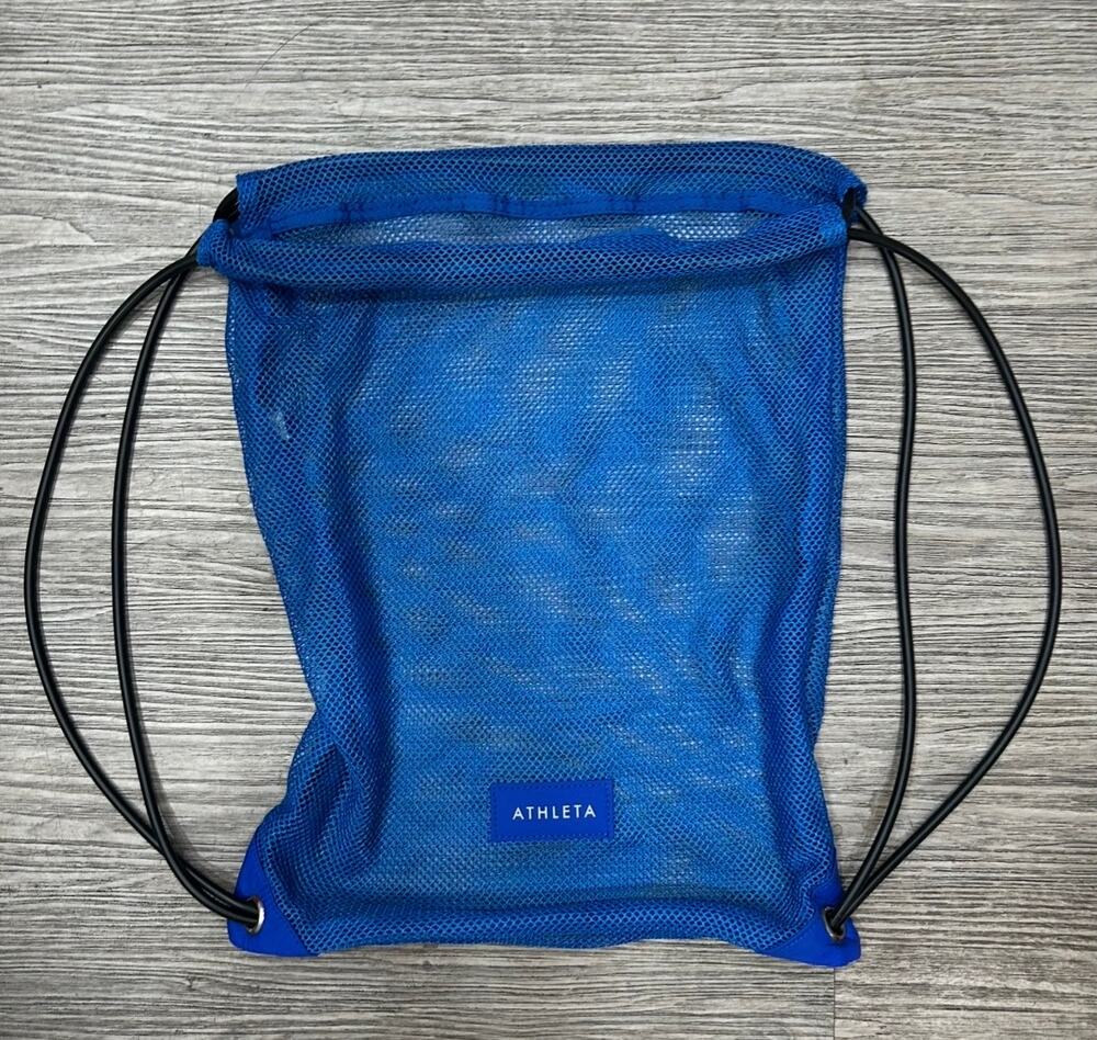 Athleta Blue Mesh Cinch Pack Drawstring Gym Bag Backpack Lightweight Workout